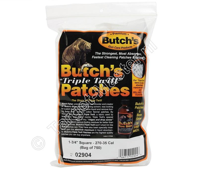 Butchs TRIPLE TWILL Barrel Cleaning Patches .270, 7mm to .35, 9mm square 45mm package of 750